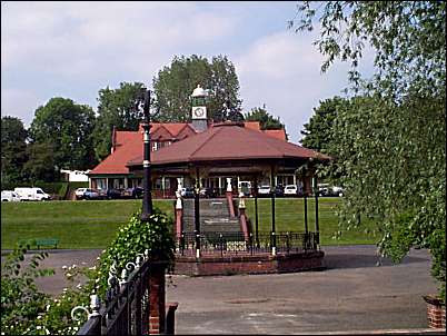 A view of the bandstand and pavilion from the bridge over the Cauldon Canal.