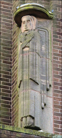 three of the four Gospel writers - one on each corner of the crematorium building