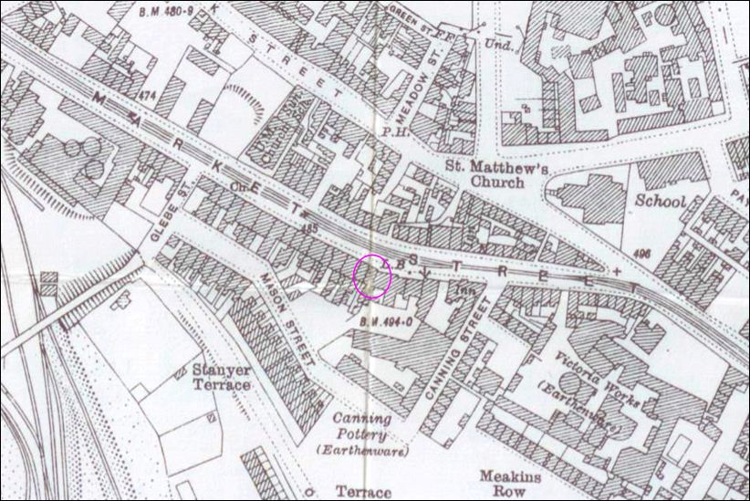 1922 map of of Market Street showing the approximate location of William Hopkins greengrocer shop