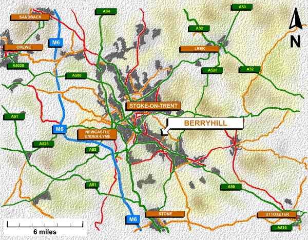 Location of The Berryhill fields in Stoke-on-Trent