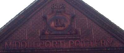 Cartouche in pediment with date and name: "Middleport Pottery"