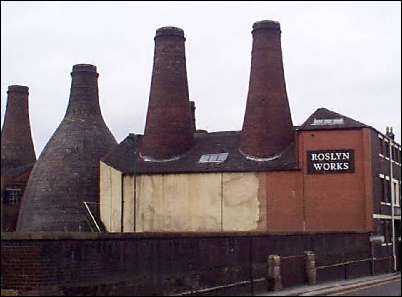 Bottle kilns of the Roslyn Park Place works,  the Gladstone kilns are to the left