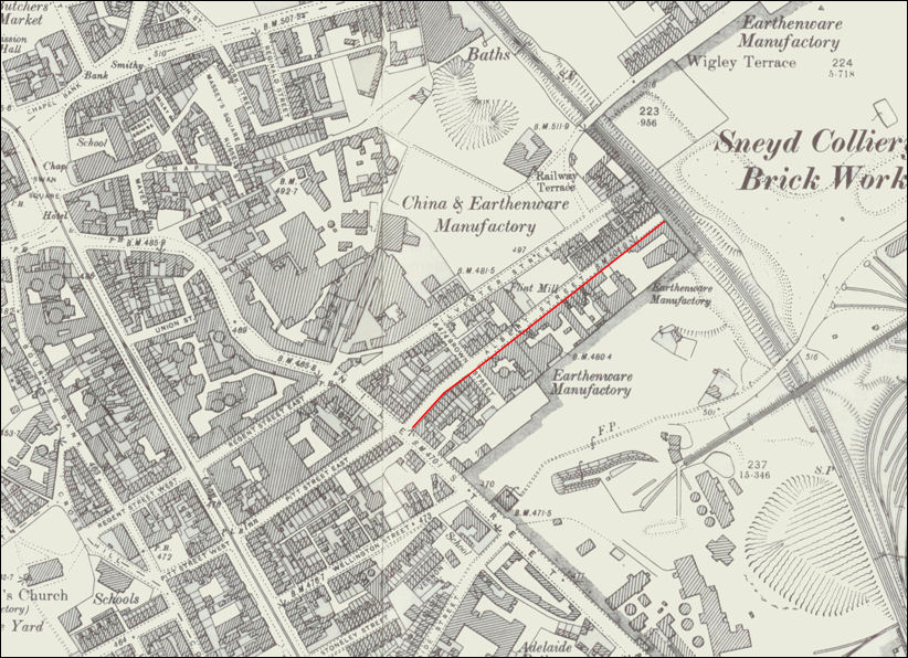 Albert Street, (off Nile Street), Burslem -1898 map