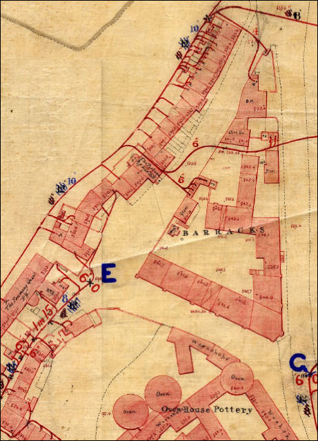 1851 map showing the old workhouse which at this time was used as a barracks 