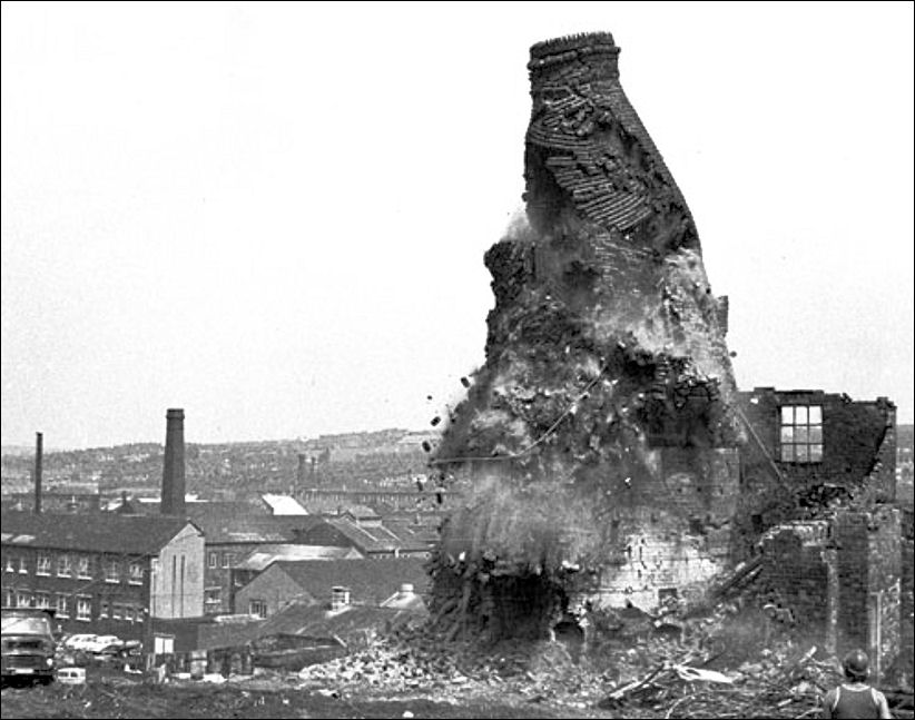 demolition of the bottle kiln in 1974 - the last remaining part of the Blue Bell Pottery