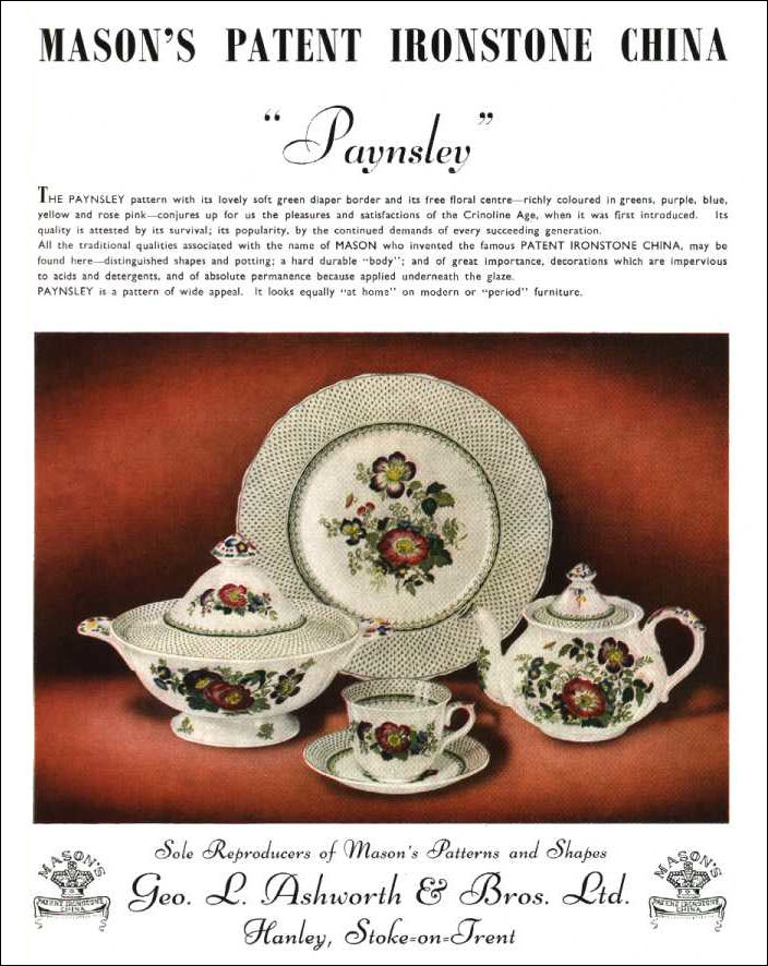 1955 advert for Mason's Patent Ironstone China 