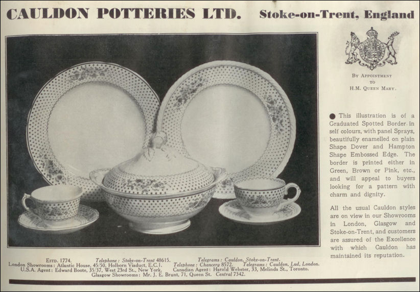 Cauldon Potteries Ltd.,  Crescent Potteries - 1939 advert