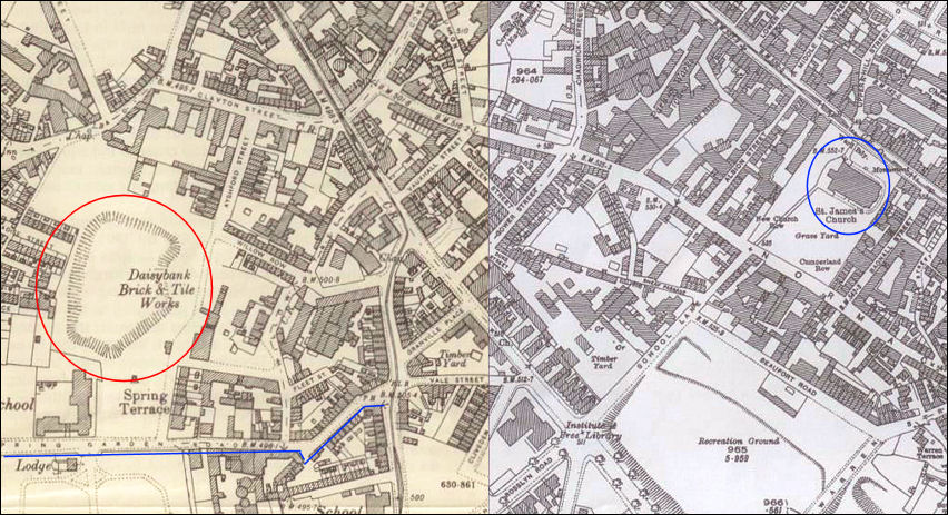 1898 map showing the location of the Daisy Bank marl hole alongside Spring Garden Road  