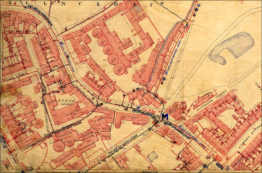 1851 map of Nile Street, Burslem and the potworks