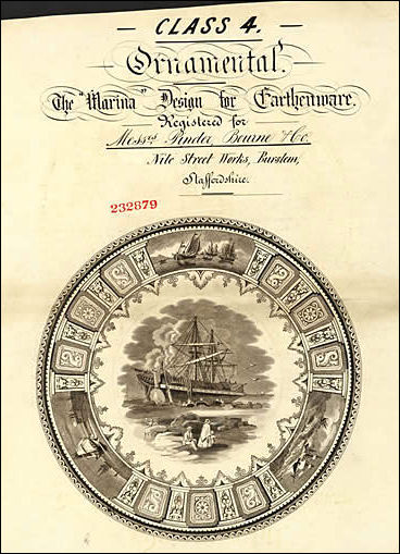 "Marina" Design for Earthenware. Registered Sept 1869 for Messrs. Pinder Bourne & Company. Nile Street Works, Burslem