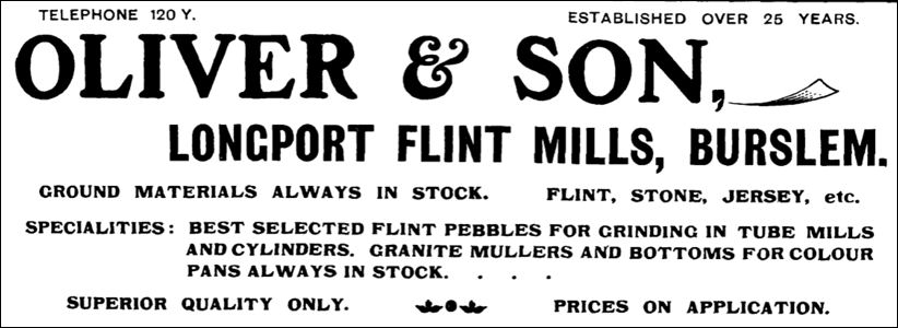 1907 advert for the Oliver Longport Flint Mill