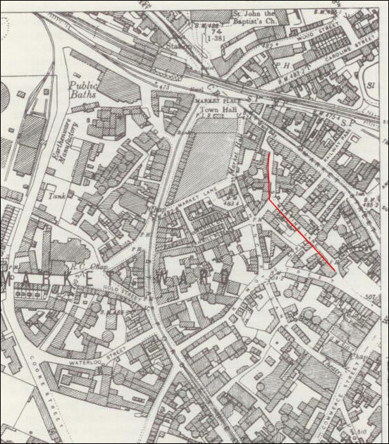 St. Martin's Lane, Longton on a 1898 map