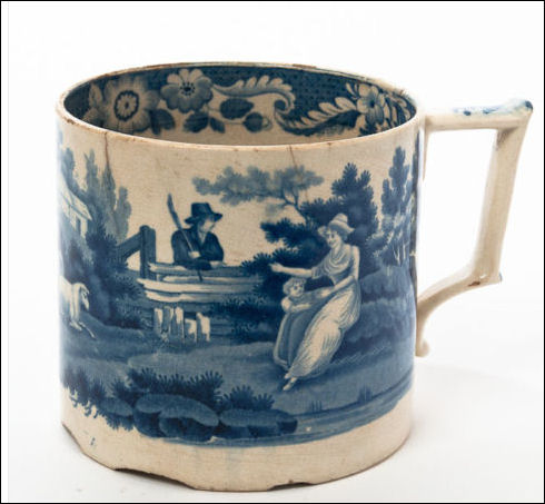 a blue and white mug of Dale, Deakin & Bayley of the Waterloo Pottery 
