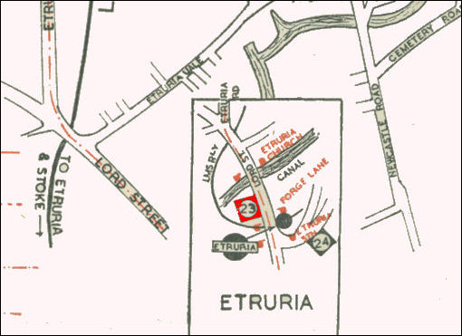 1947 map showing the pottery works in Etruria 