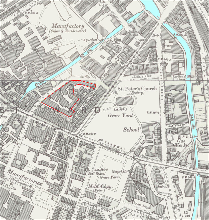 1898 map of The Glebe area of Stoke town 