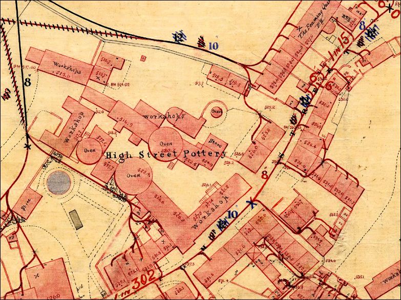 High Street Pottery Works from a 1851 map of Burslem