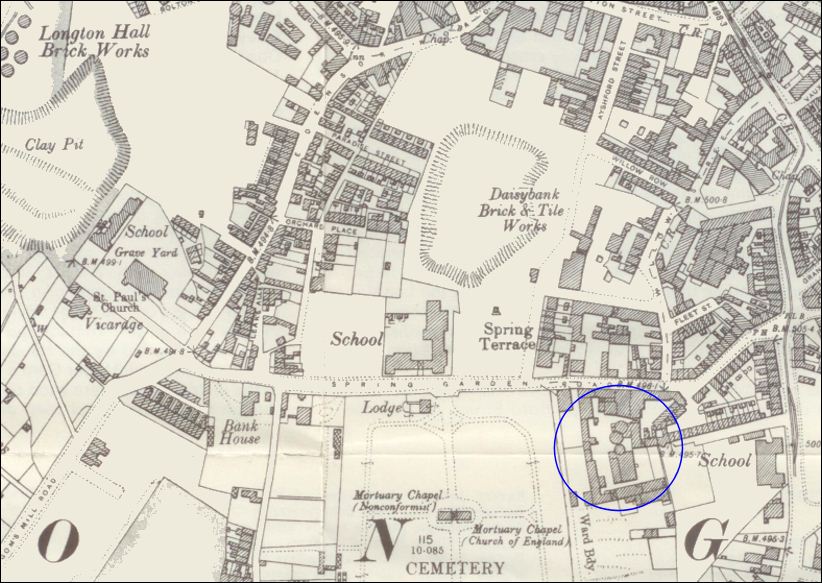 1922 map showing the Daisy Bank Works on Spring Garden Road
