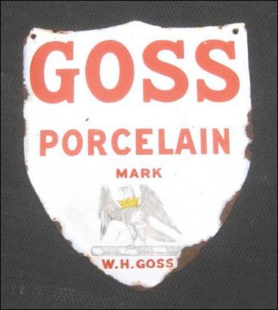 old enameled shop display sign advertising Goss Porcelain 
