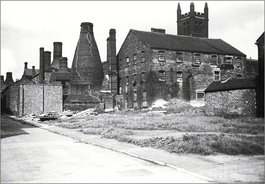 Morpeth Street from Normacot Road. Shows Albion Works c. 1965 