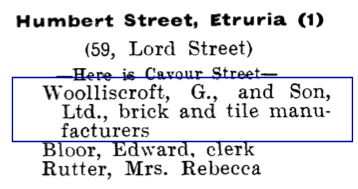 Humbert Street, Etruria - Woolliscroft, G. and Son, Ltd., brick and tile manufacturers