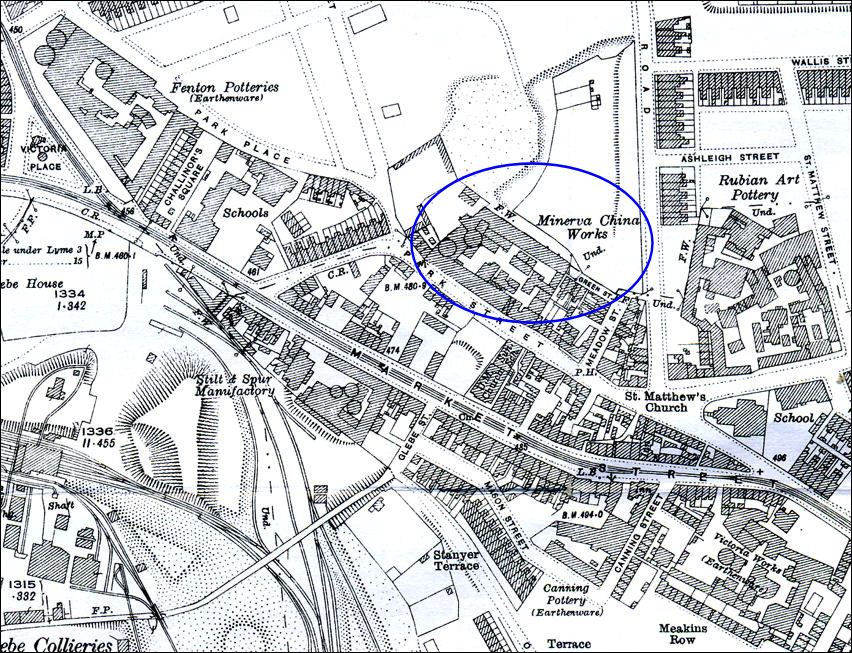 1925 map of the Lane Delph area of Fenton - showing the Minerva Works