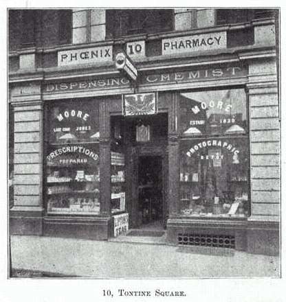 Mr. J. W. Moore, Family Chemist, occupied 10, Tontine Square, Hanley