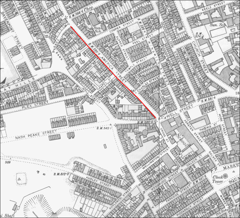 America Street on a 1898 map