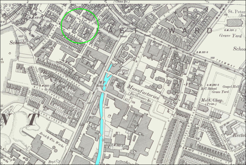 The Hide Market and market place on a 1898 map