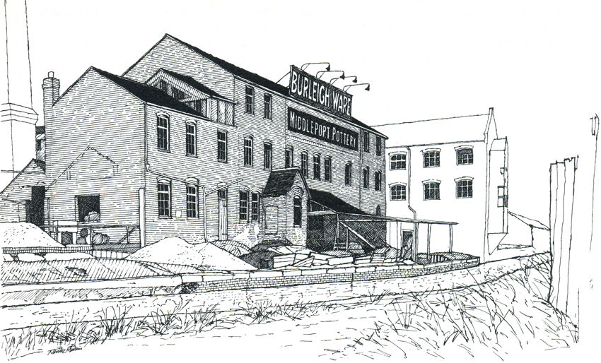 The Middleport Pottery - a pen drawing by Neville Malkin - Oct 1975