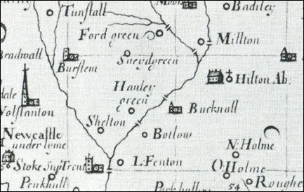 Plot's map of North Staffordshire c.1670 showing "Hilton Abbey"