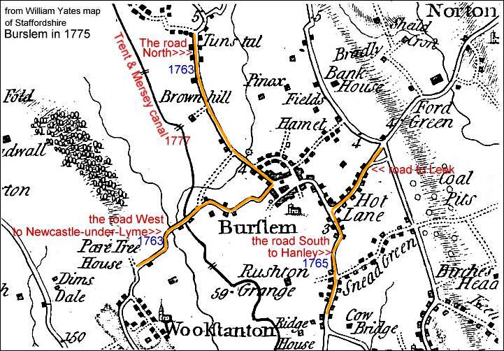 Burslem - from William Yates Map of Staffordshire 1775