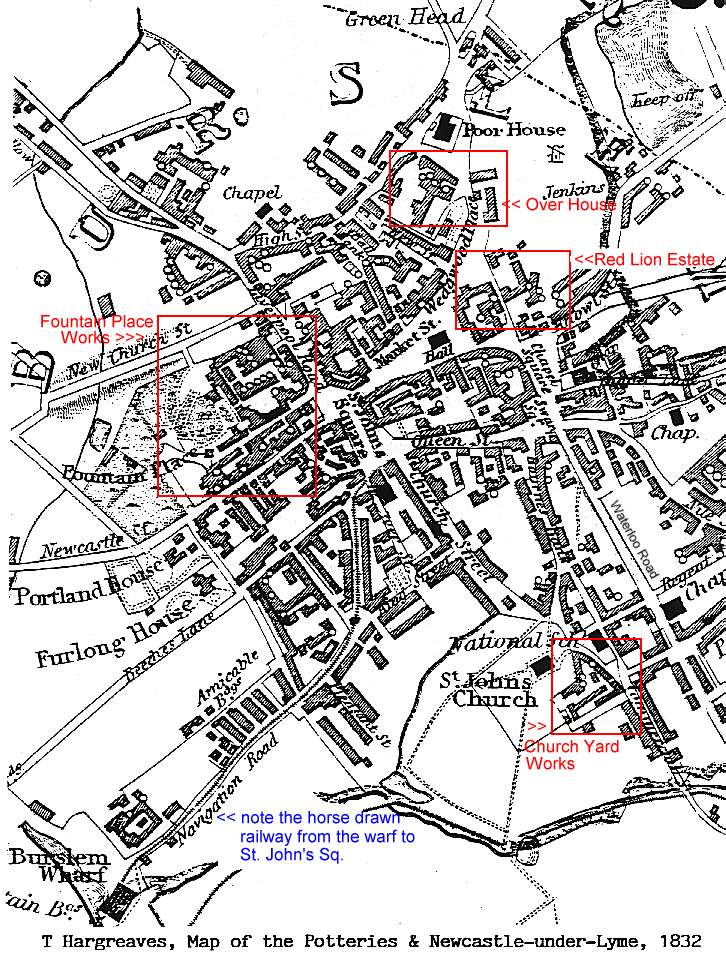 T Hargreaves: map of the Potteries and Newcastle-under-Lyme, 1832