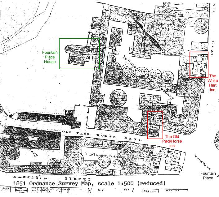 1851 map of Enoch Wood's potworks in Burslem - there are two public houses which are part of the works - very convenient for paying wages in