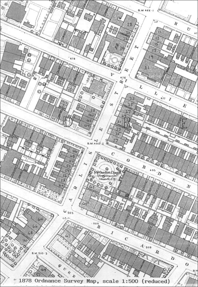 1878 OS map of Carlise Street, Dresden, (Longton) 