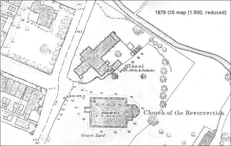 1878 OS map of the Church of the Resurrection, Dresden, (Longton) 