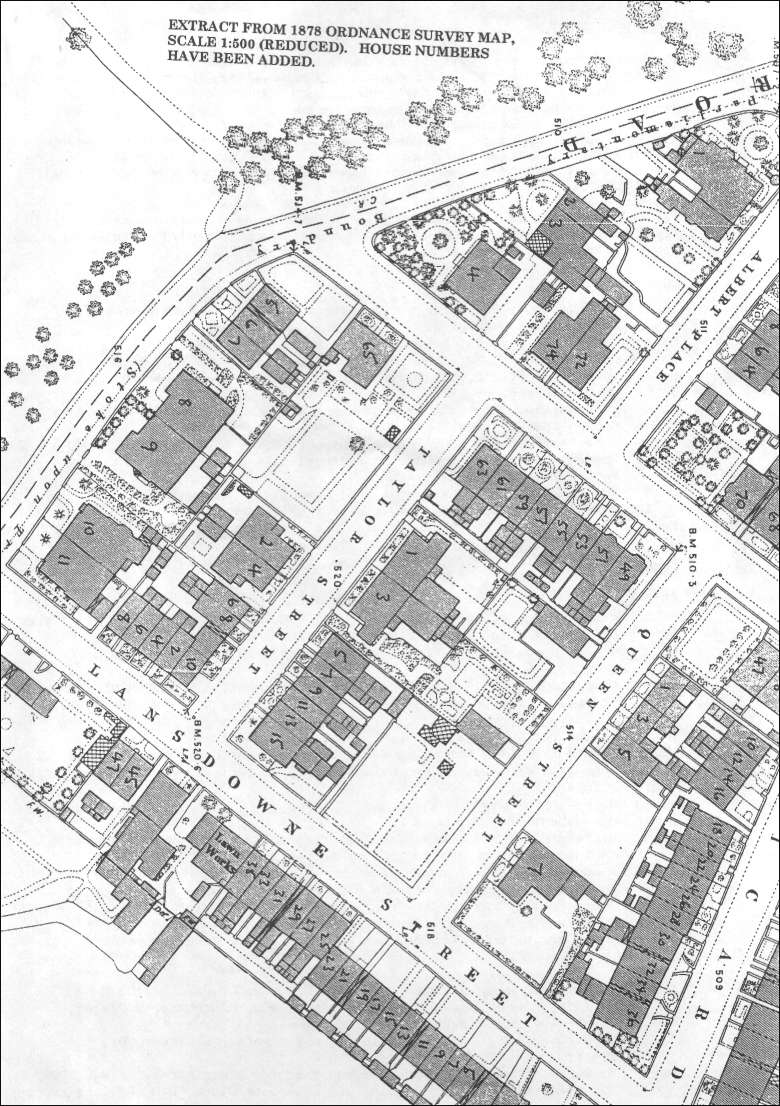 1878 OS map of Taylor, Queen & Lansdowne Streets, Dresden, (Longton) 