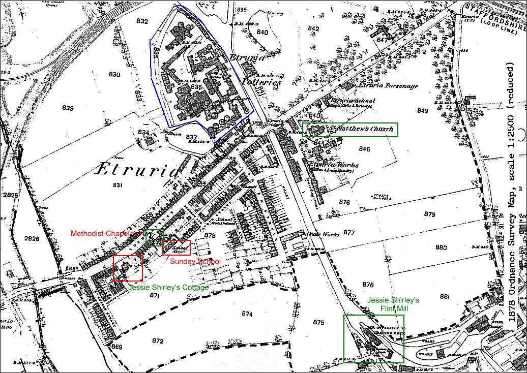 1878 Ordnance Survey map of Etruria Village & Wedgwood Works 