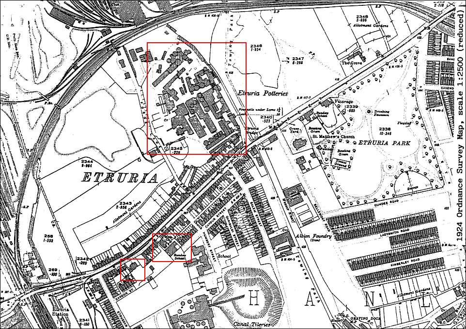 1924 Ordnance Survey map of Etruria Village & Wedgwood Works