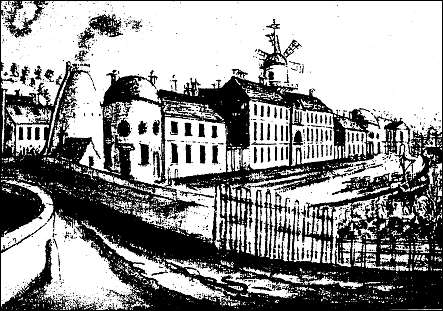 The factory from the canal bridge at Etruria Road in 1794