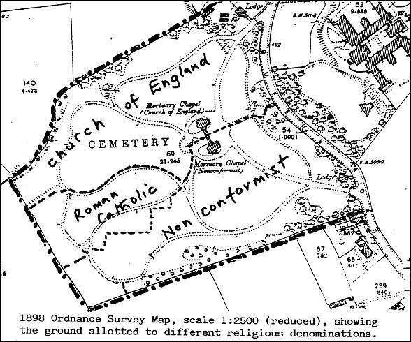 Map showing ground allocated to the different religious denominations