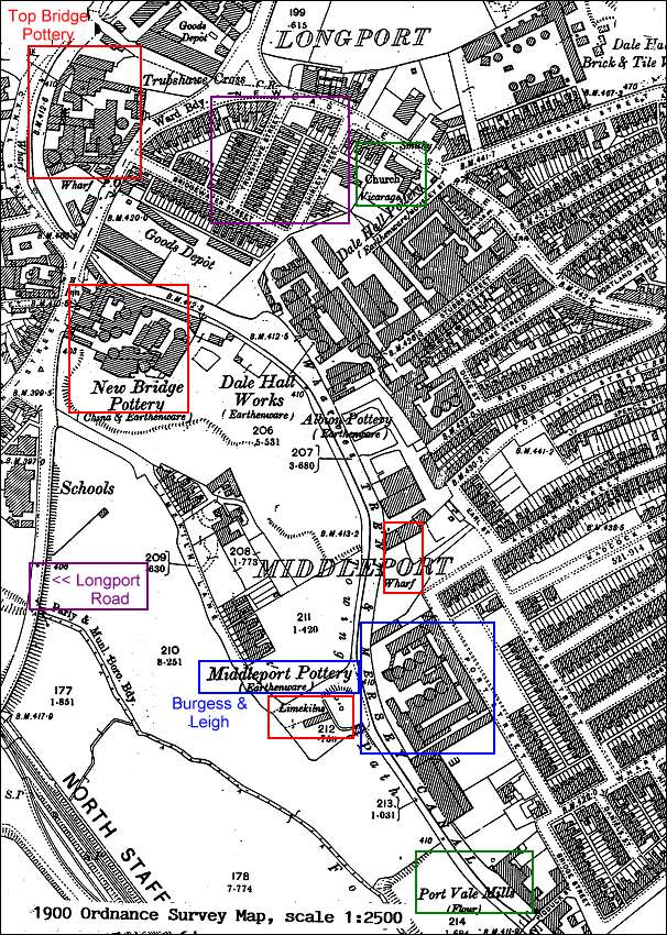 1900 Ordnance Survey map of Longport and Middleport