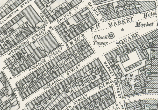 1898 OS map showing Paradise Street, Tunstall