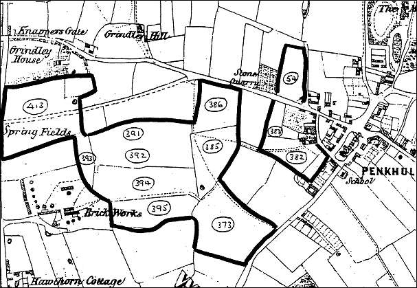 Extract from George Lynam's Map of the Parish of Stoke-upon-Trent (1848),  showing the land attached to Penkhull Farm.
