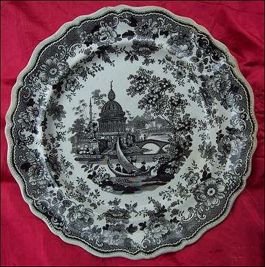 black transferware "Asiatic Scenery" pattern