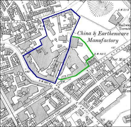 Pottery manufacturers on Nile Street, Burslem from 1898 OS map