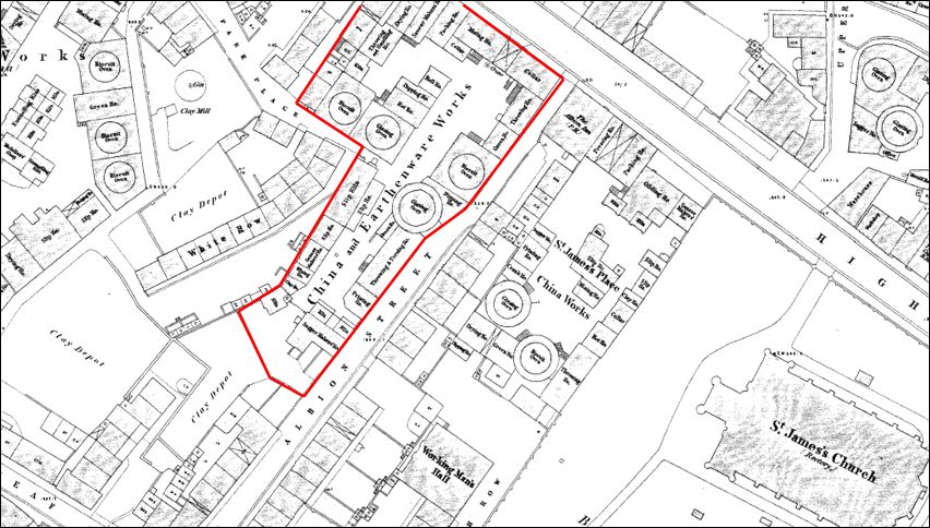 1847 map showing the location of the Baltimore Works on the corner of Albion Street and High Street  