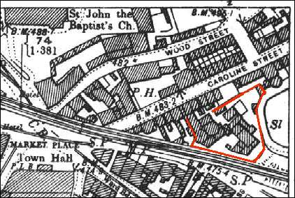 1898 map showing the Viaduct Works, Caroline Street